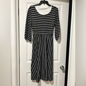 NWOT Chic Soul Black White Striped Empire Waist Tie Back Midi Dress Plus Size 1X